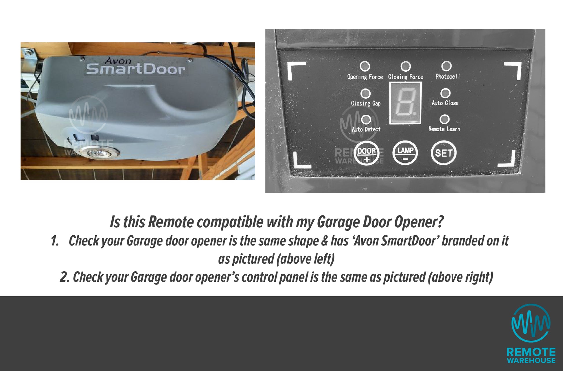 Side view of Avon Smartdoor Garage Door Opener & closeup of control panel