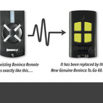 Beninca atmosfera remote is replaced with Beninca black with 4 lime green buttons Gate remote