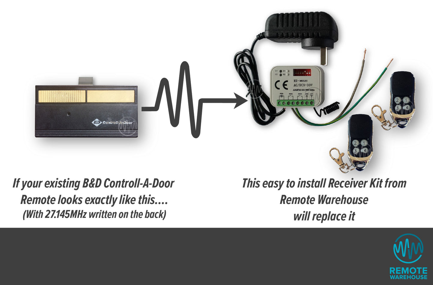 B&D 062150 / 1A4442-5 27.145MHz Remote (Garage Door Receiver Kit)