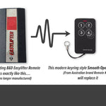 Large black rectangle with 1 red button Easylifter remote is replaced by the smaller black & silver Smooth Operator remote
