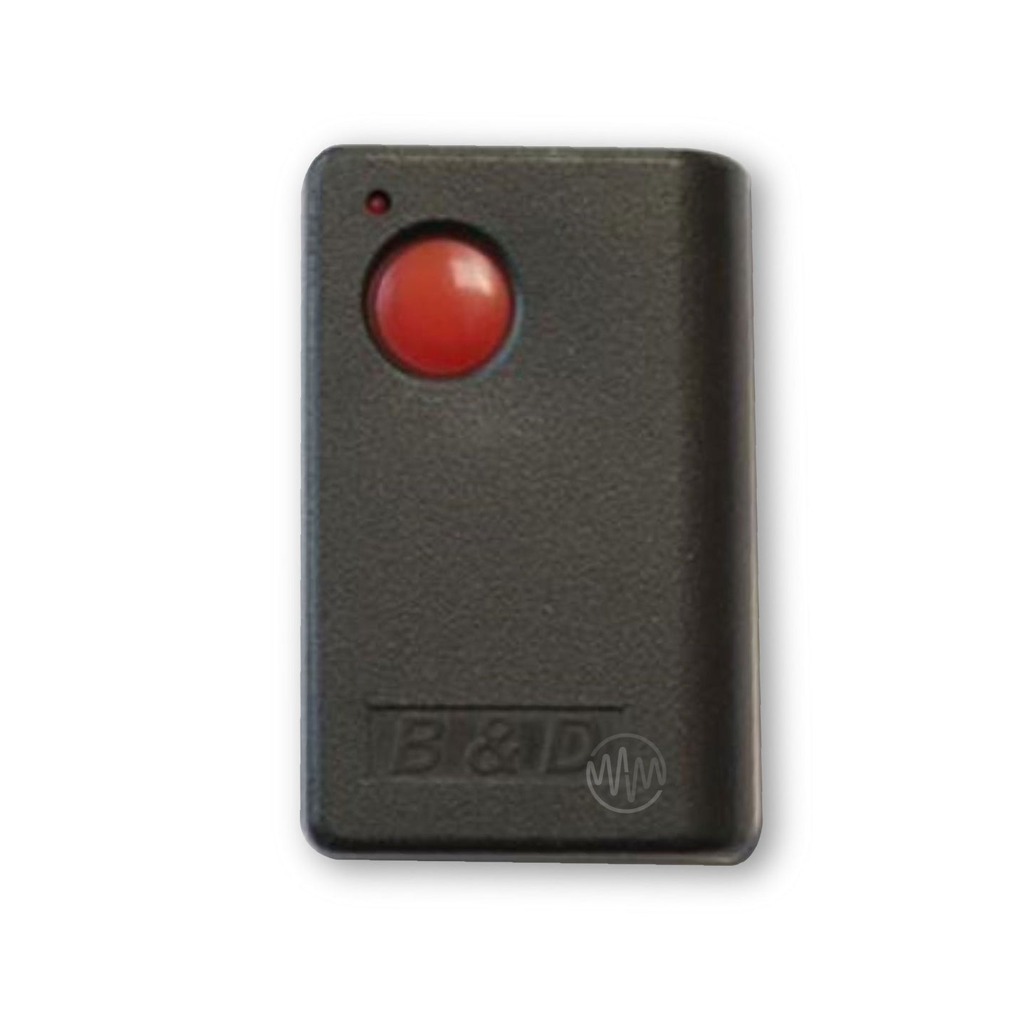 Large black B&D branded sun visor style remote with single large round red button at top