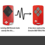TB4 red remote with black diamond buttons & silver keyring edge is replaced with TB5V2 grey diamond button remote