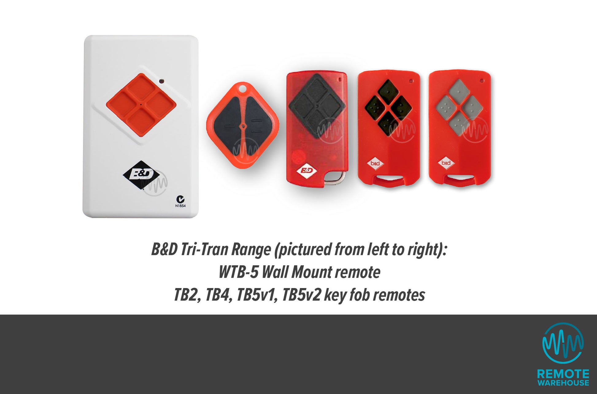 B&D Tritran range of red garage & gate remotes with diamond design buttons