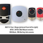 B&D Tri-Tran+ range of red & black garage & gate remotes with segmented circular button pads