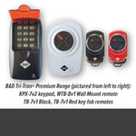 B&D Tri-Tran+ premium range of red & black garage & gate remotes & keypad with segmented circular button pads