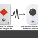 B&D white with red diamond button wall mount garage remote is replaced with B&D white with black circle button wall remote