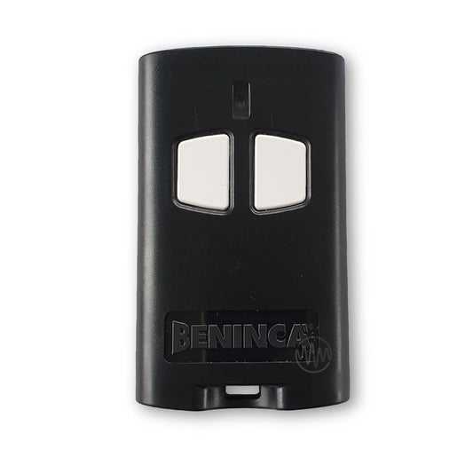 Beninca branded To.Go-A black rectangle gate remote with 2 white buttons 