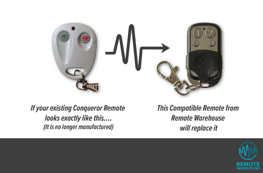 White 2 button Conqueror remotes replaced with new black & silver 4 button garage remote