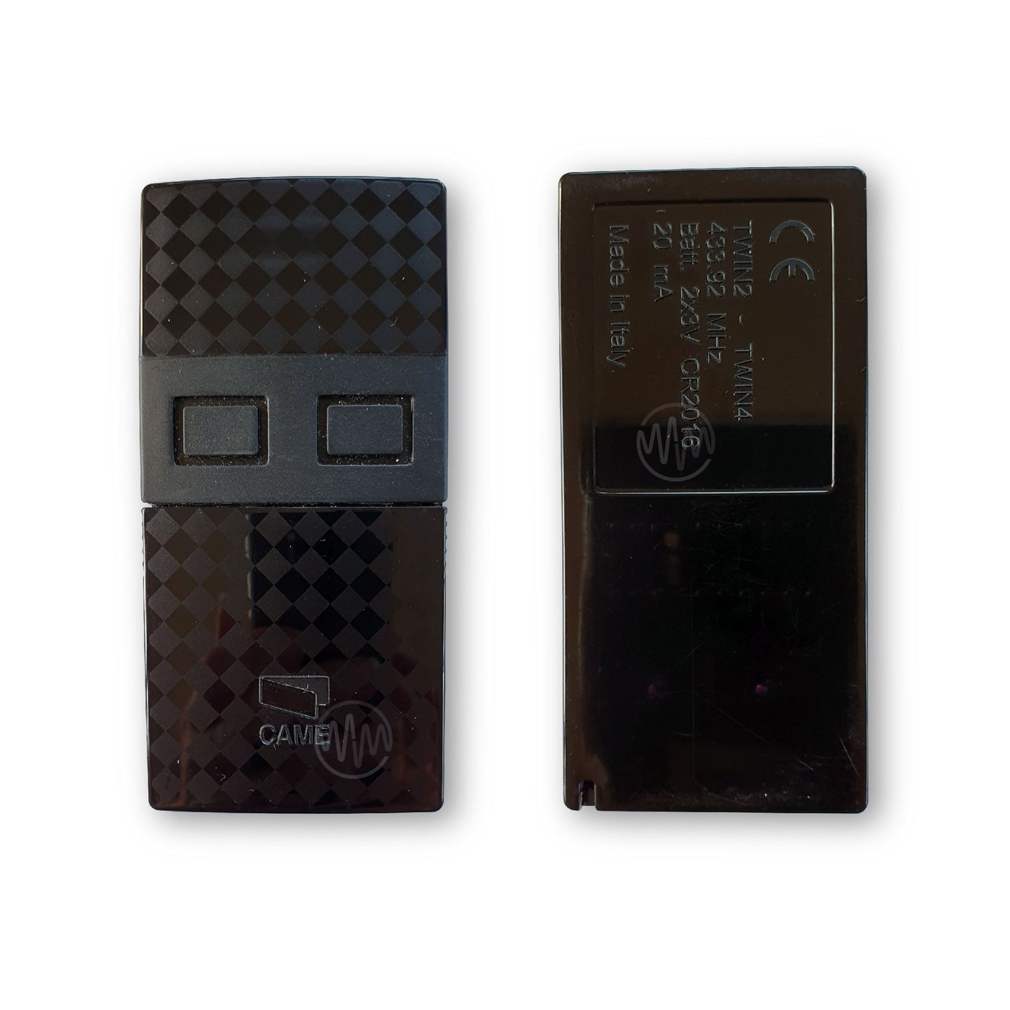 Came TWIN2 rectangle black 2 button remote with checkerboard print case