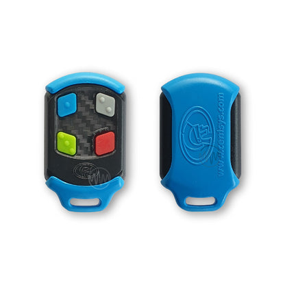 Centsys Nova blue & black remote for gates with 4 multicoloured buttons front & back view