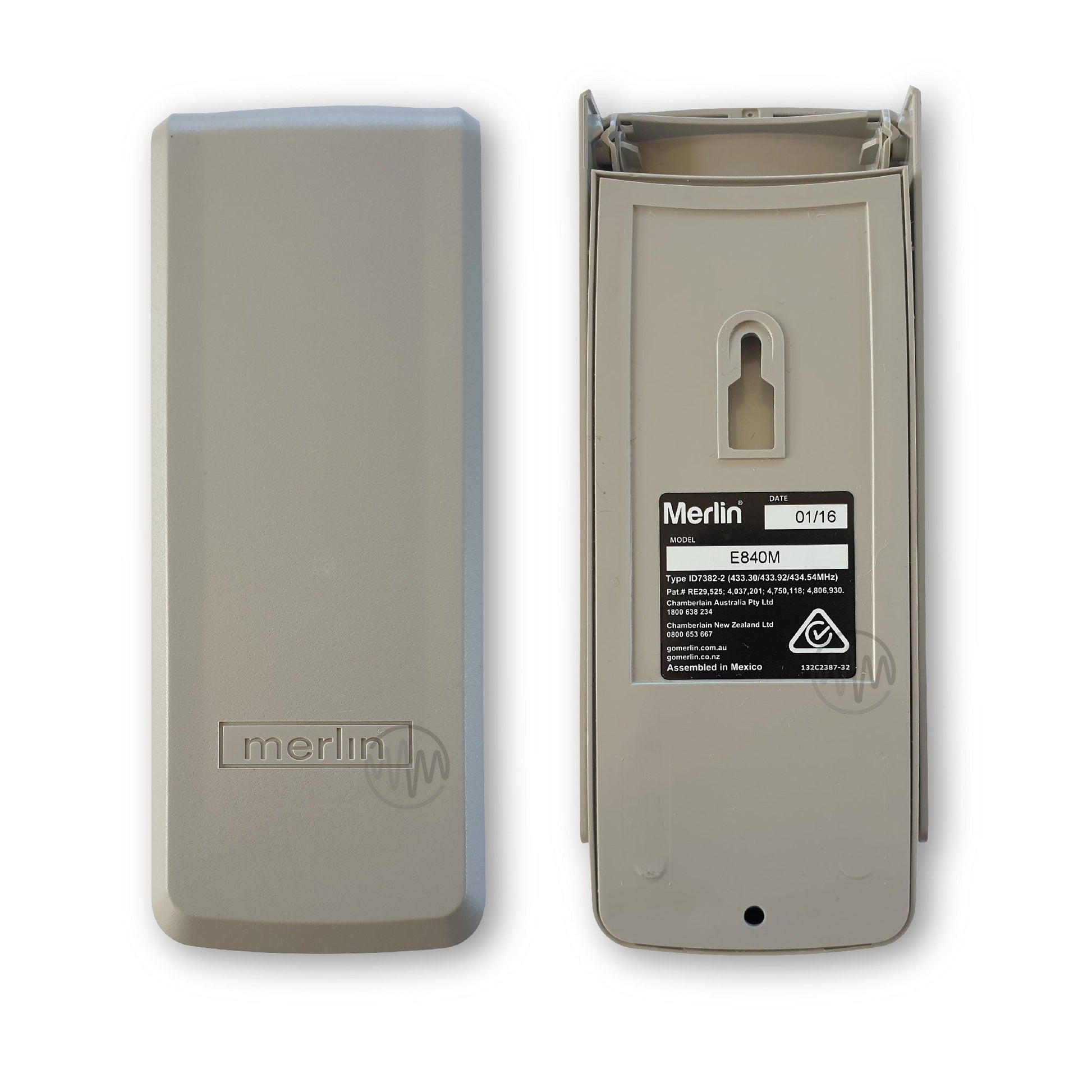 Front & back view of Chamberlain beige E840C keypad for garages & gates