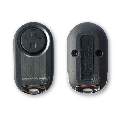 Chamberlain MC100AML branded garage & gate remote control shown front & back views