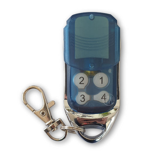 Compatible 4 button blue & chrome remote with slide cover for Cobra garage remotes