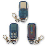 Compatible 4 button blue & chrome remote with slide cover for Cobra garage remotes front & back view
