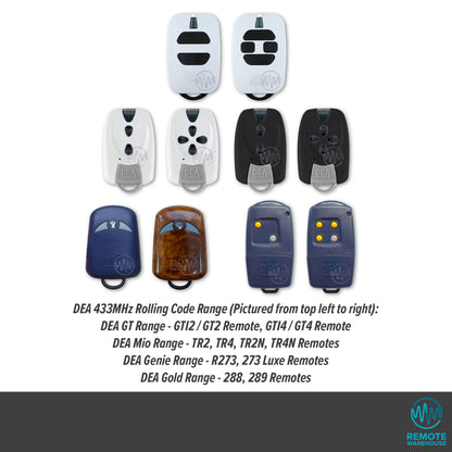 collection of all DEA 433MHz rolling code garage & gate remotes 