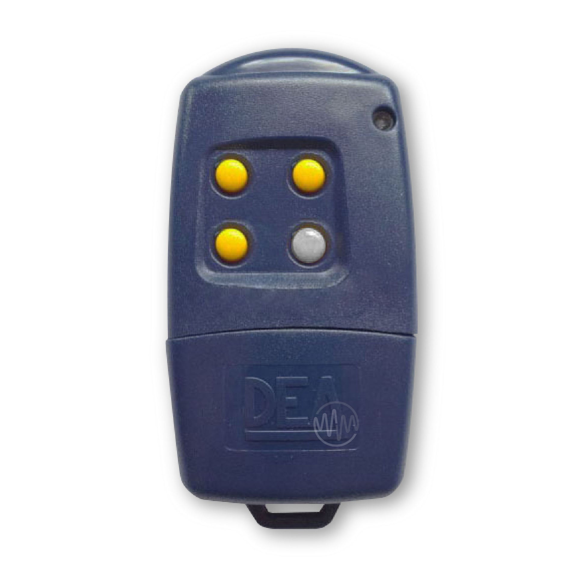 DEA navy case with 3 yellow & 1 grey button garage & gate remote 
