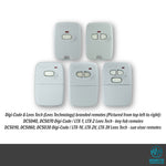 Full range of Digi-Code branded grey remotes controls with 1 - 3 buttons & red indicator light in key ring or sun visor style.