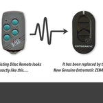Ditec branded grey oblong with 4 green button gate remote is replaced with Entrematic long black oval circle button gate remote