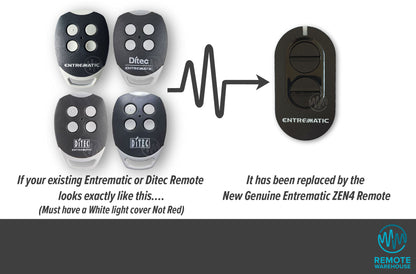 Ditec & Entrematic rounded grey & white GOL4 remotes are replaced with Entrematic Zen Black oval remote