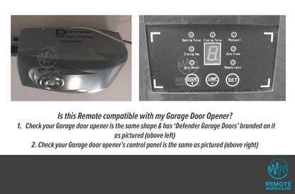 Side view of Defender Garage Door Opener & closeup of control panel