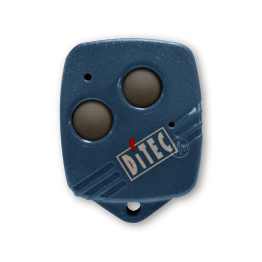 Ditec branded teal rounded square gate remote with 2 round grey buttons