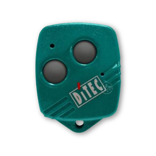 Ditec branded green rounded square gate remote with 2 grey buttons