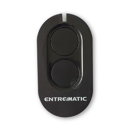 Entrematic branded long oval black front remote with 2 circle buttons