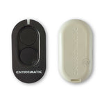 Front & back of Entrematic branded long oval black front remote with 2 circle buttons