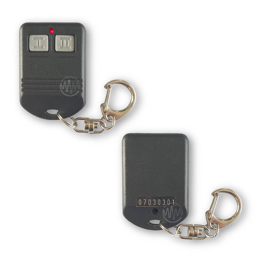 Front & Back view of Dynatron TX-17 black, roman numeral 2 button car alarm remote