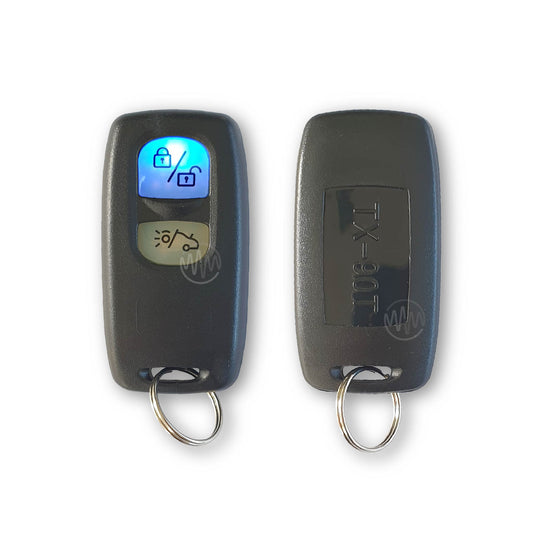 Dynatron TX90T rectangle 2 button car alarm remote front & back view