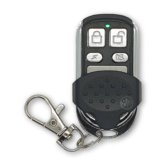 Black & Chrome garage & gate remote with key ring clip slide cover & 4 buttons