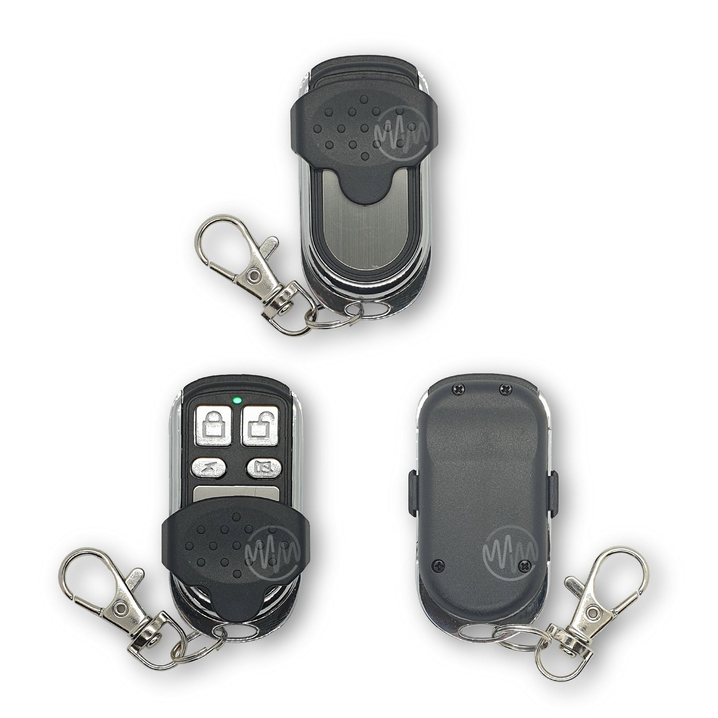 Black & Chrome garage & gate remote with key ring clip slide cover & 4 buttons 