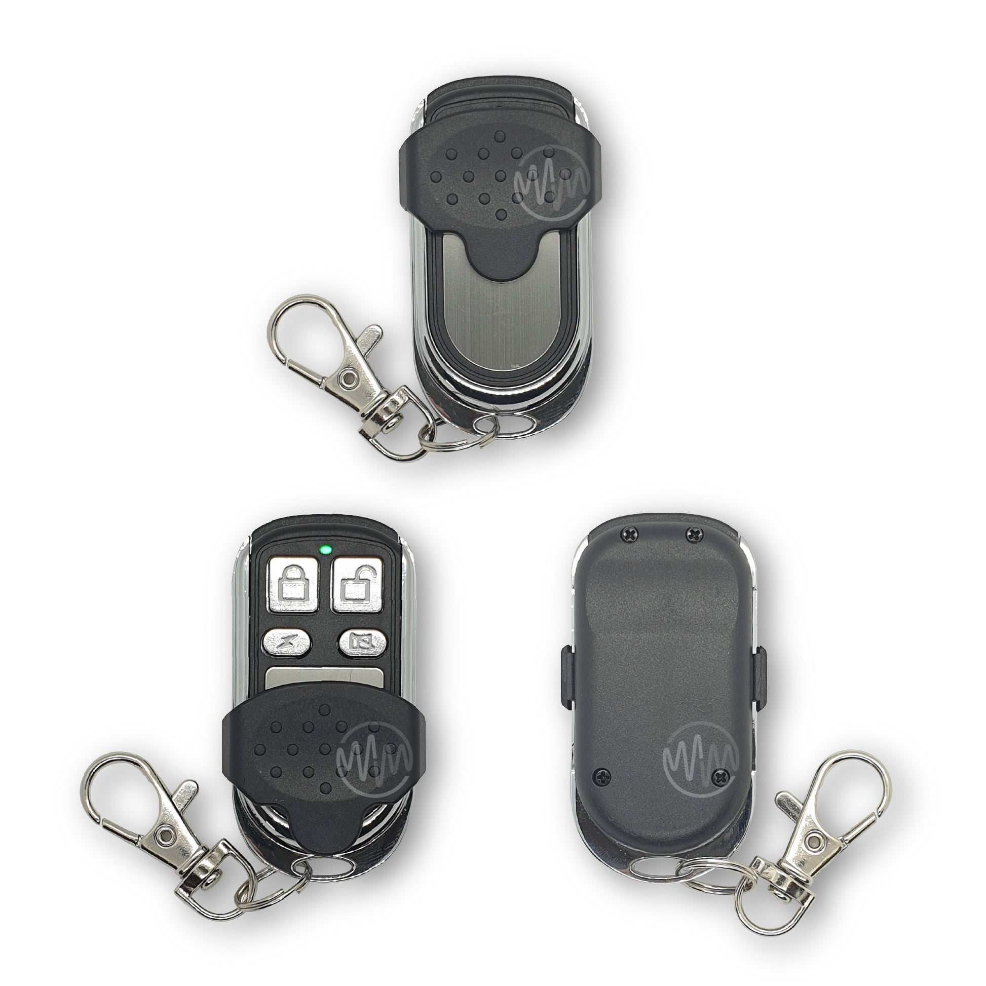 Black & Chrome garage & gate remote with key ring clip slide cover & 4 buttons 