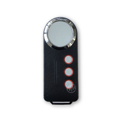 Force RC05 garage door remote with large round white circle button & 3 red outline small buttons arranged in a vertical row