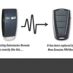 Old Gatemaster 2 button black remote is replaced with new black & grey 4 button sun visor style gate remote