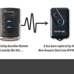 Guardian HT3 style remote is replaced with HT4 style branded Steel-Line garage door remote control