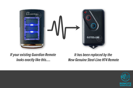 Guradian HT3 style remote is replaced with HT4 style but branded Steel-Line garage door remote control