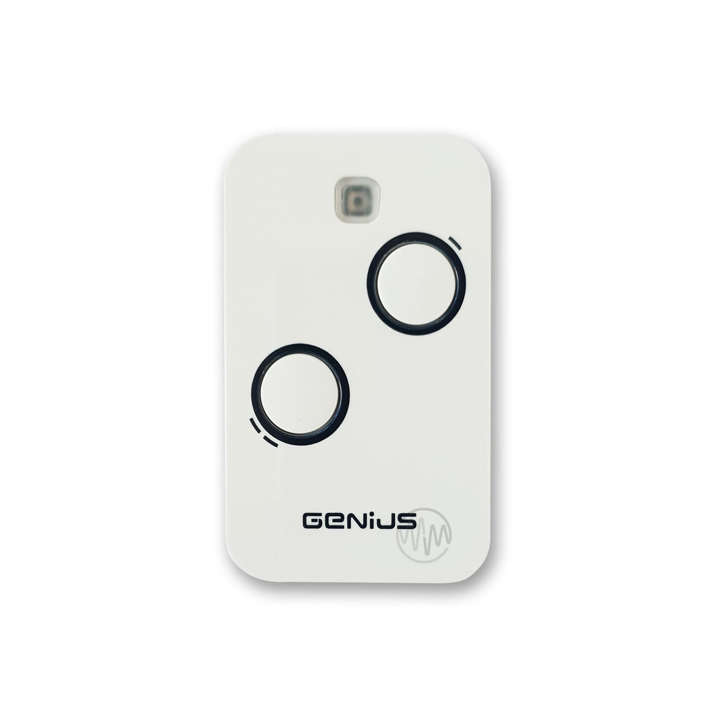 White Genius Kilo TX2 JLC 868 gate remote with 2 black outlined buttons 