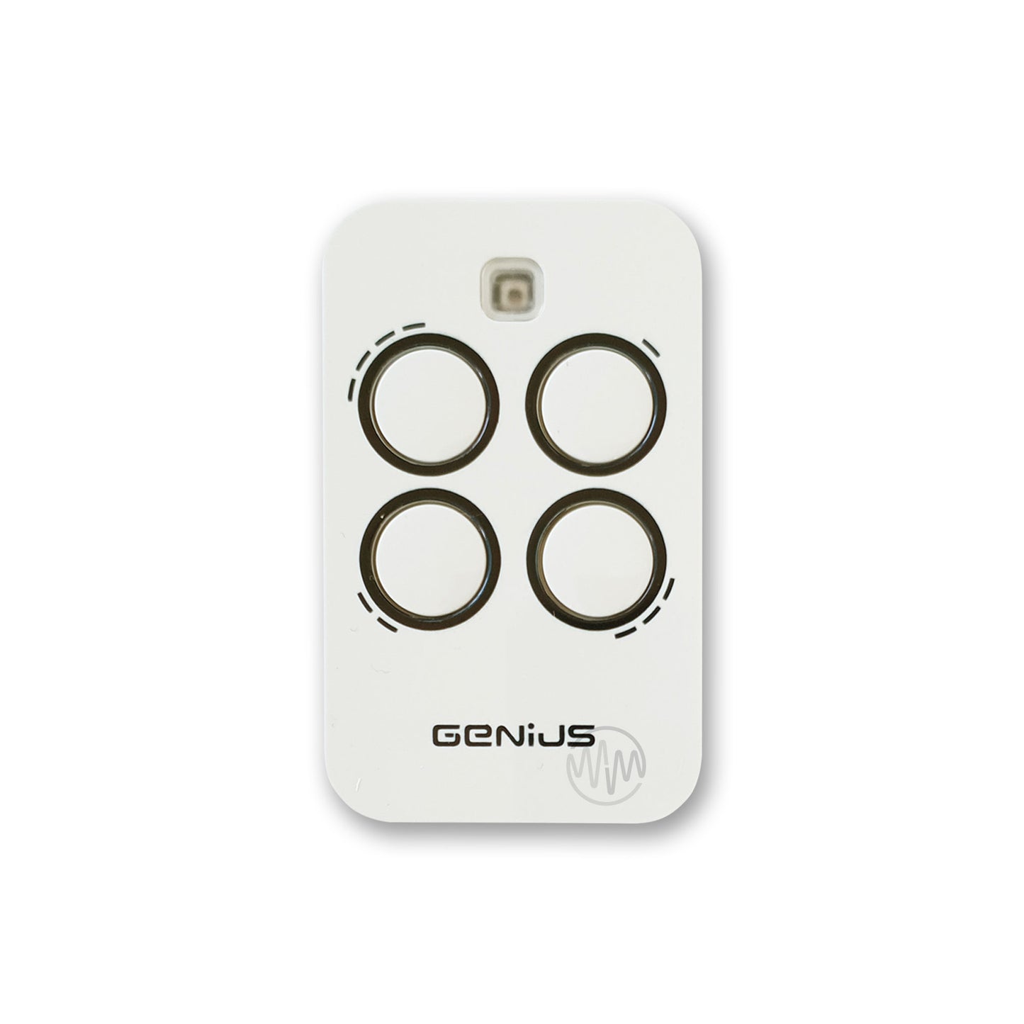 White Genius Kilo TX4 JLC 868 gate remote with 4 black outlined buttons