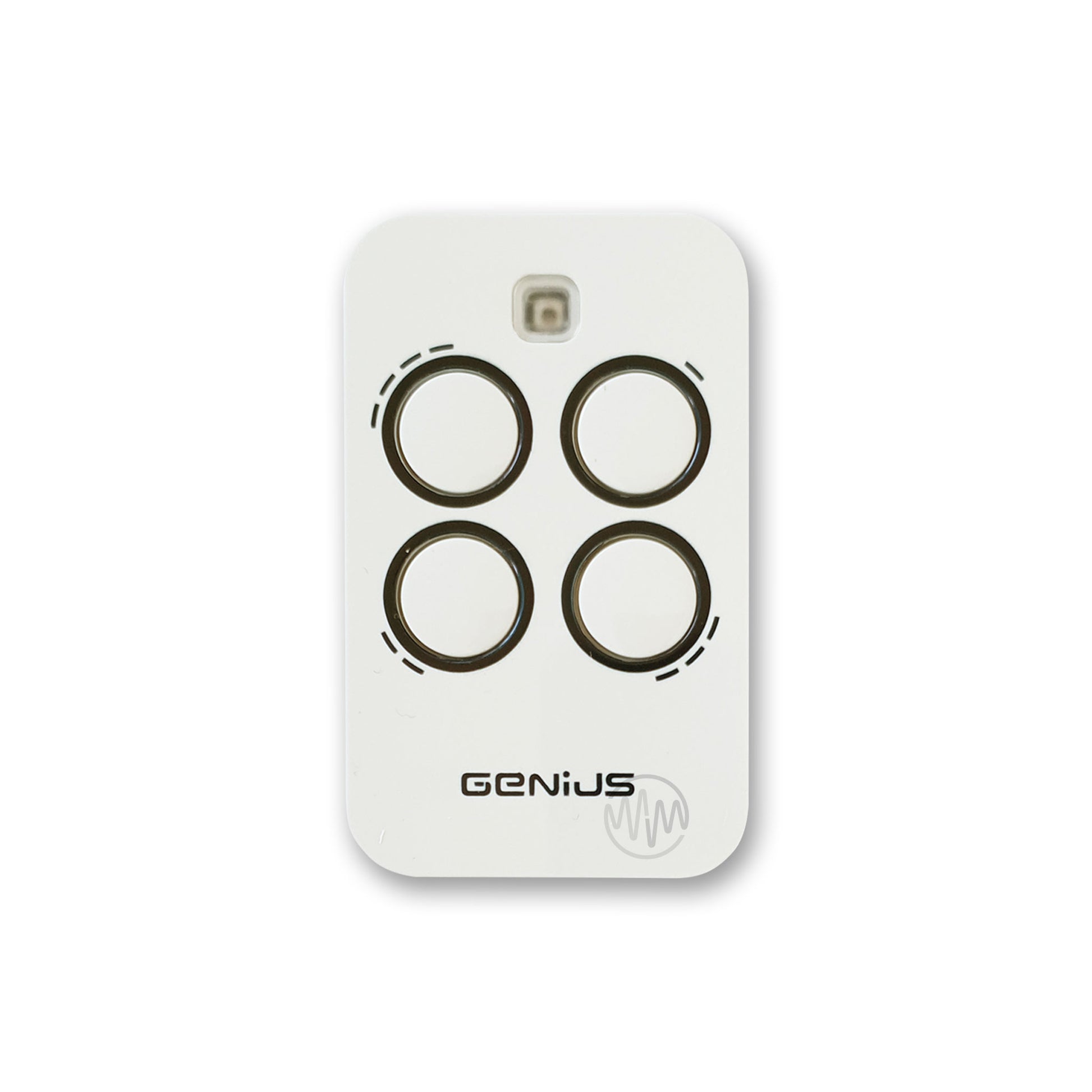 White Genius Kilo TX4 JLC 868 gate remote with 4 black outlined buttons