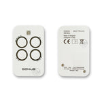 White Genius Kilo TX4 JLC 868 gate remote with 4 black outlined buttons front & back view