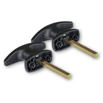 Black plastic 38mm rear fix Heller T-Handle 2 piece set for ute canopies