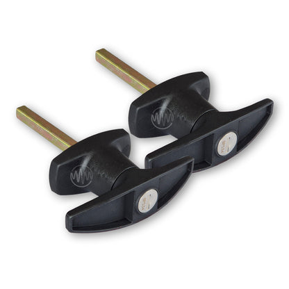 Black plastic 38mm rear fix Heller T-Handle 2 piece set for ute canopies