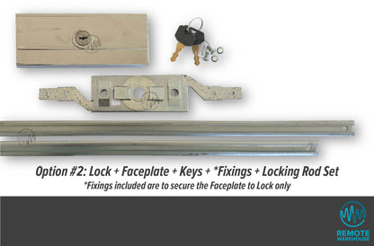 Lock Focus V1 roller door lock system set with rods, keys & fixings