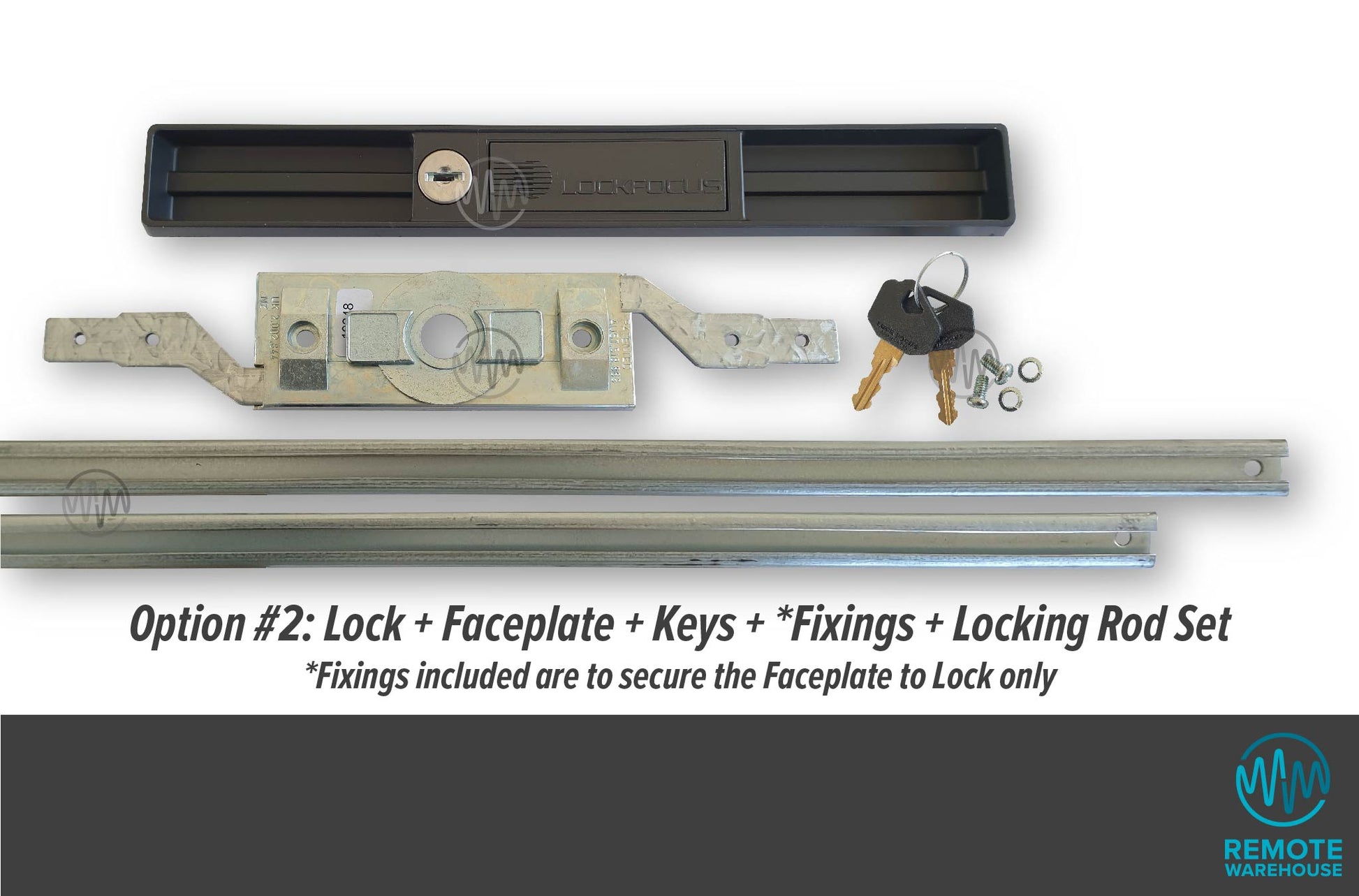 Lock Focus V4 roller door lock system set with rods, keys & fixings
