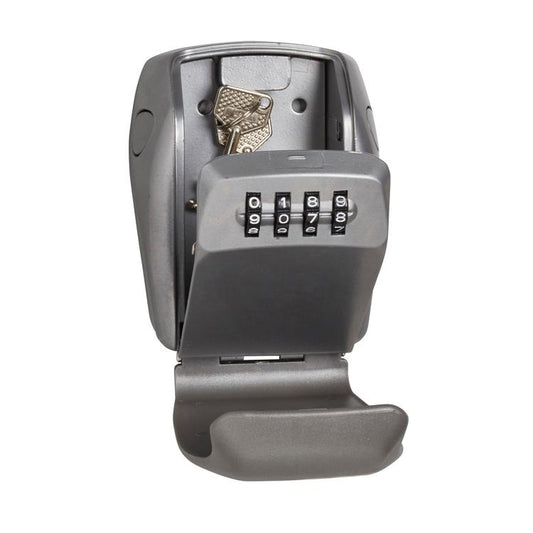 Master Lock MA5415 heavy duty metal lock box half open with keys inside