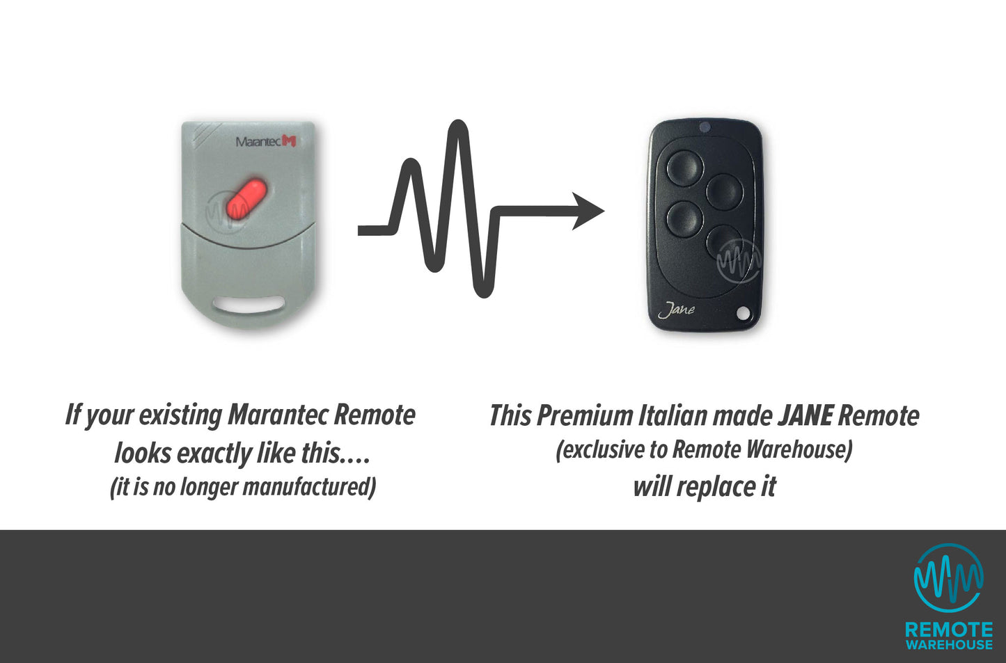 Marantec grey 1 red button remote is replaced with black 4 button Jane remote
