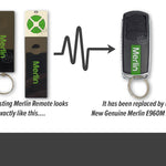 Merlin E950M slider rectangle garage remote is updated to E960M keyring style garage remote