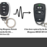Black & chrome egg shaped green led Mongoose remote is replaced with black & chrome MRC60-901-G green led car alarm remote