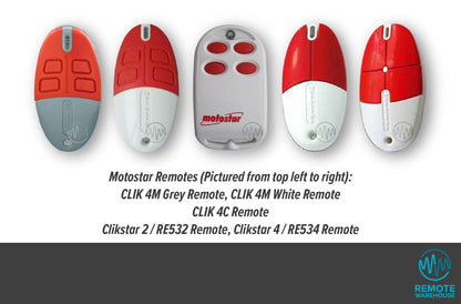 Collection of all red & white motostar branded gate remotes